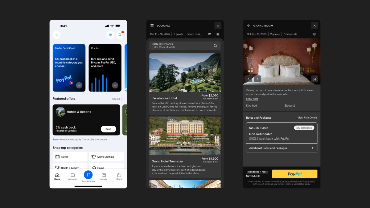 PayPal is adding hotel booking within its app, powered by Selfbook